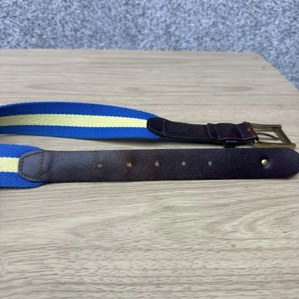 Southern Tide Belt Men's Size 32 Leather Canvas Webbed Golf Stretch Blue Yellow